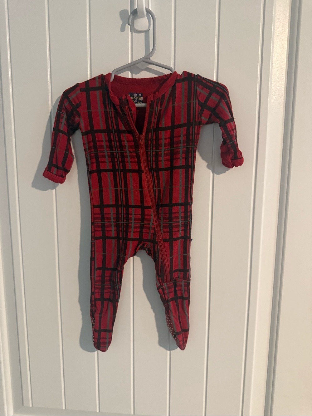 Kickee Pants Bamboo Footed Sleeper Red Plaid Holiday Pajamas 0-3 Months